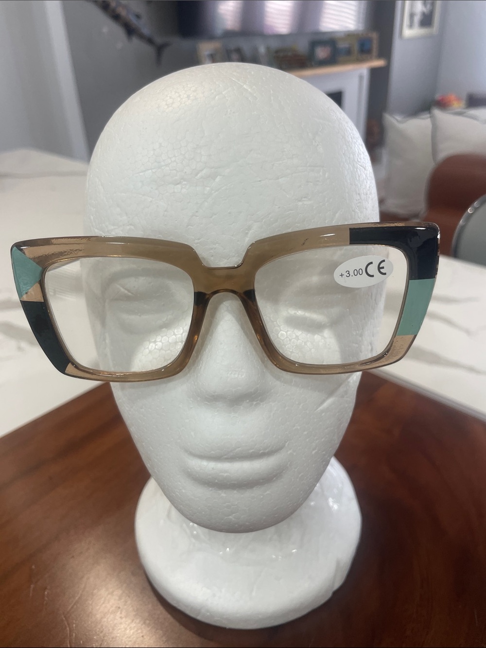Bold Rectangular Acetate Reading Glasses in Tortoise with Mint Accents